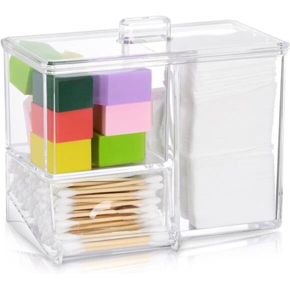 Q Tips Holder Cotton Pads Holder Cotton Balls Swab Holder Container with Lid - Picture 3 of 7